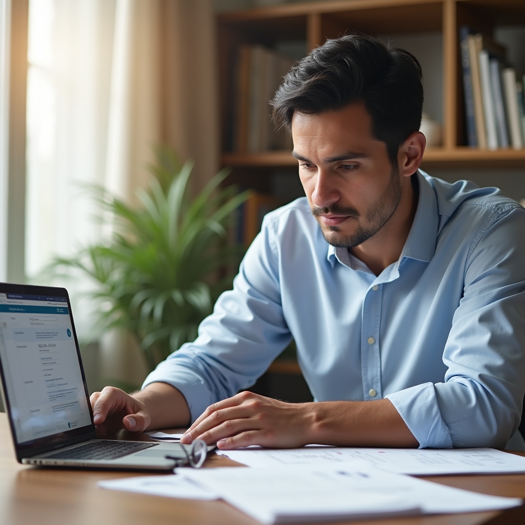 Worker reviewing pension documents and planning their retirement future
